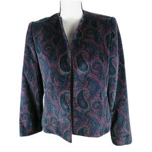 Lombardi Inc Womens Blazer Jacket Open Front Paisley Print Size 10
